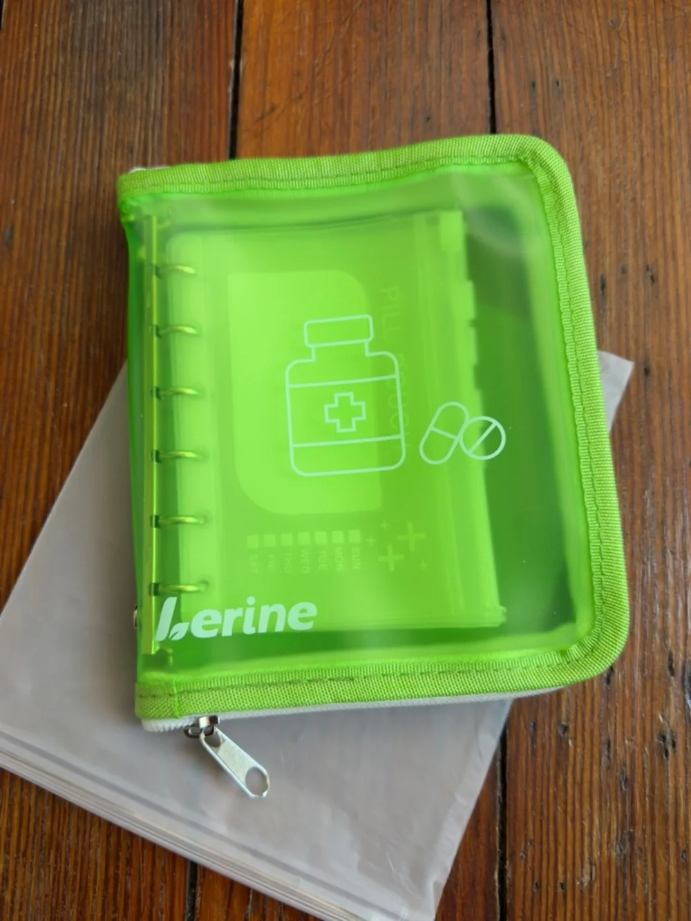 NEW Lerine 7-Day Zippered Pill Pouch Set with Ring Binder, BPA-Free, Green